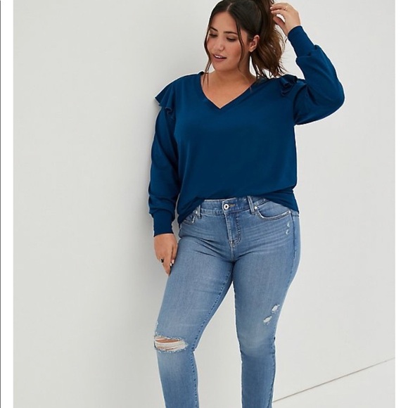 torrid Sweaters - Torrid - RUFFLE TRIM SWEATSHIRT - LIGHTWEIGHT FRENCH TERRY BLUE